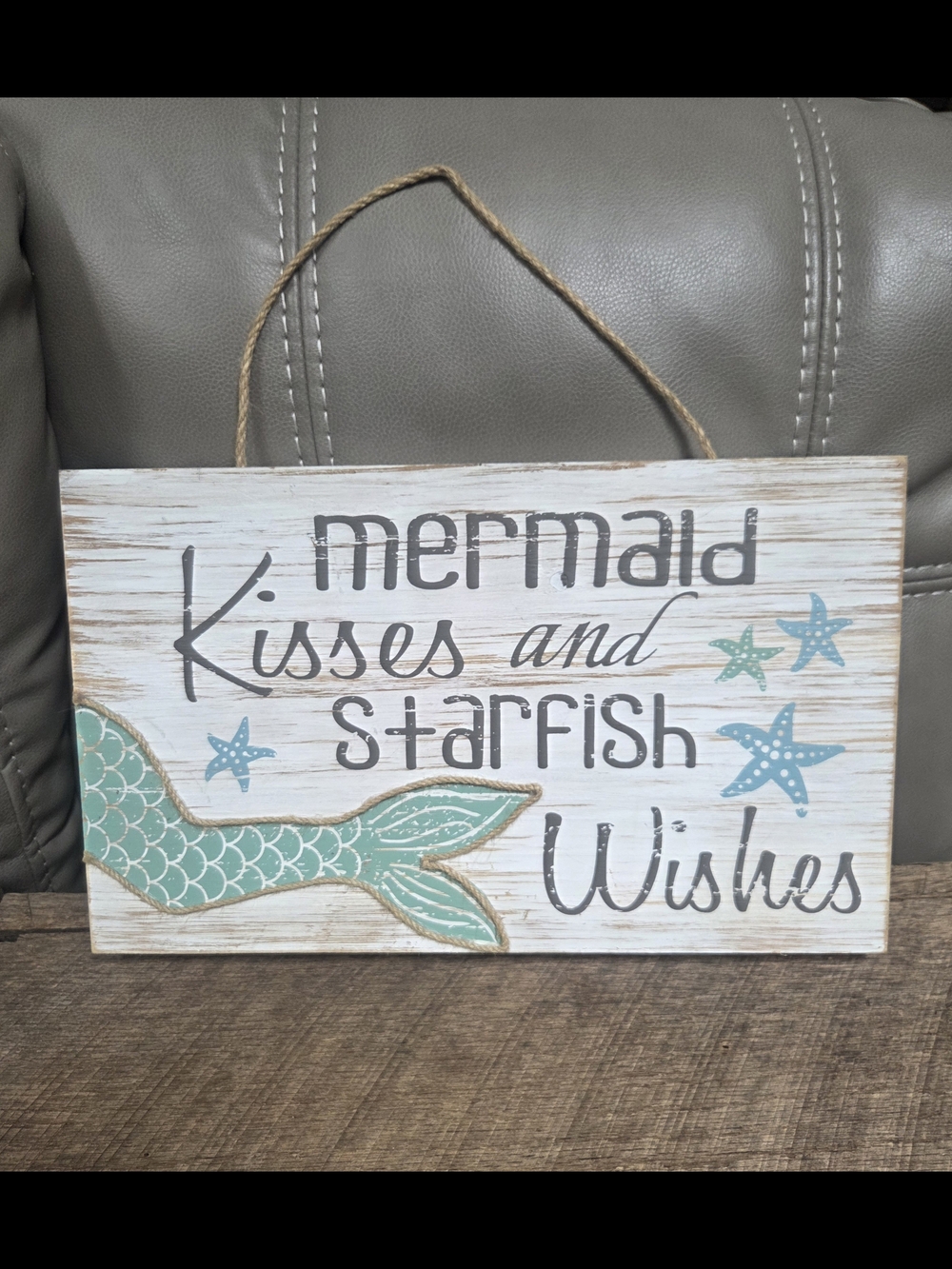 "Mermaid Kisses Starfish Wishes" Wall Art w/ Rustic Wood Design 16x10 Bin PP